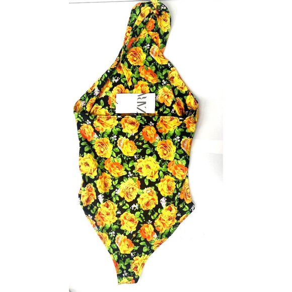 Zara Womens Twist Halter Floral Bodysuit Yellow Size XS NWT - Picture 5 of 5